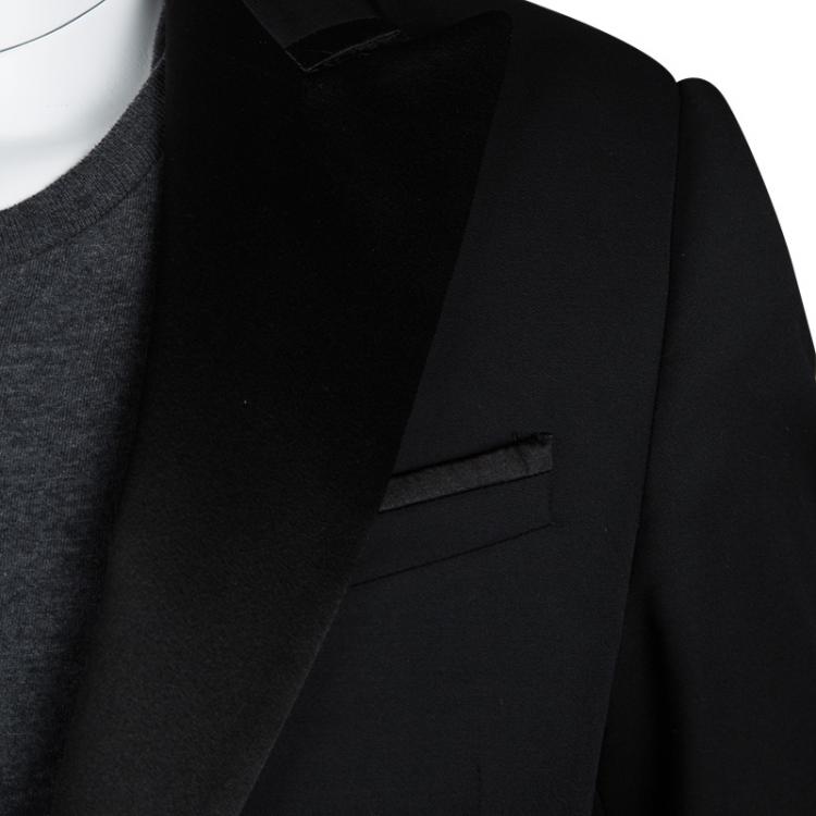 Pre Owned Armani Collezioni Black Wool Satin Panel Detail Tuxedo Suit M
