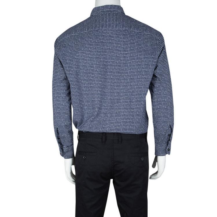 Pre Owned Armani Collezioni Blue and White Printed Long Sleeve Button Front Shirt L