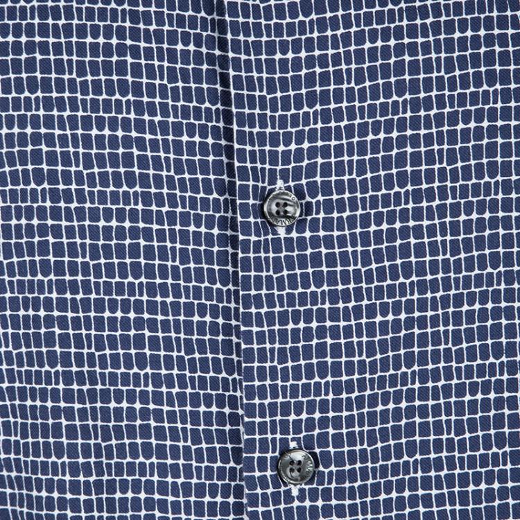 Pre Owned Armani Collezioni Blue and White Printed Long Sleeve Button Front Shirt L