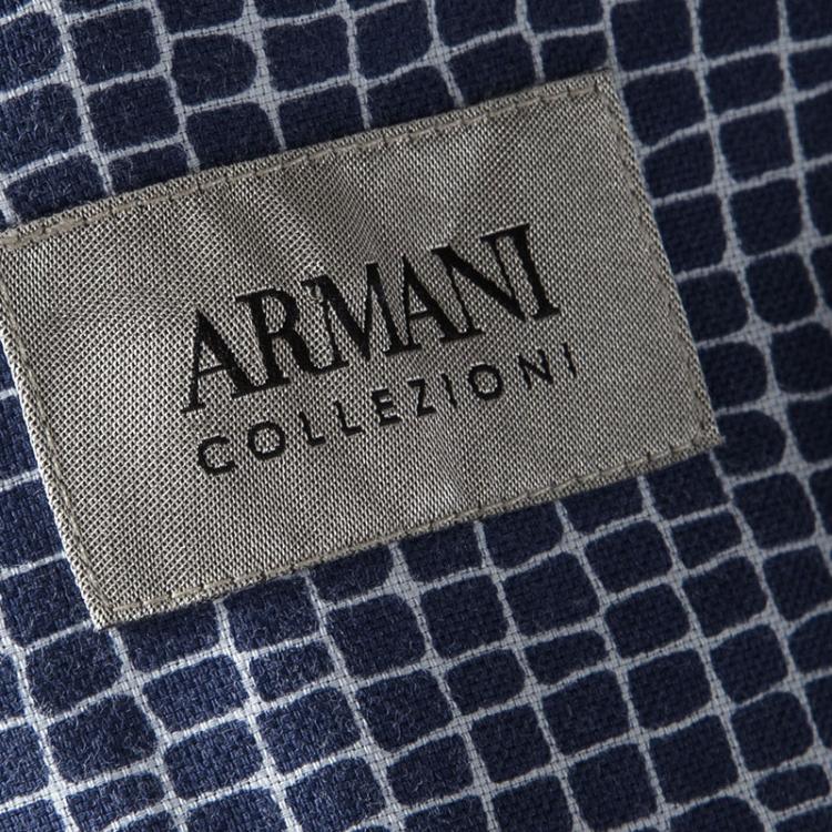Pre Owned Armani Collezioni Blue and White Printed Long Sleeve Button Front Shirt L