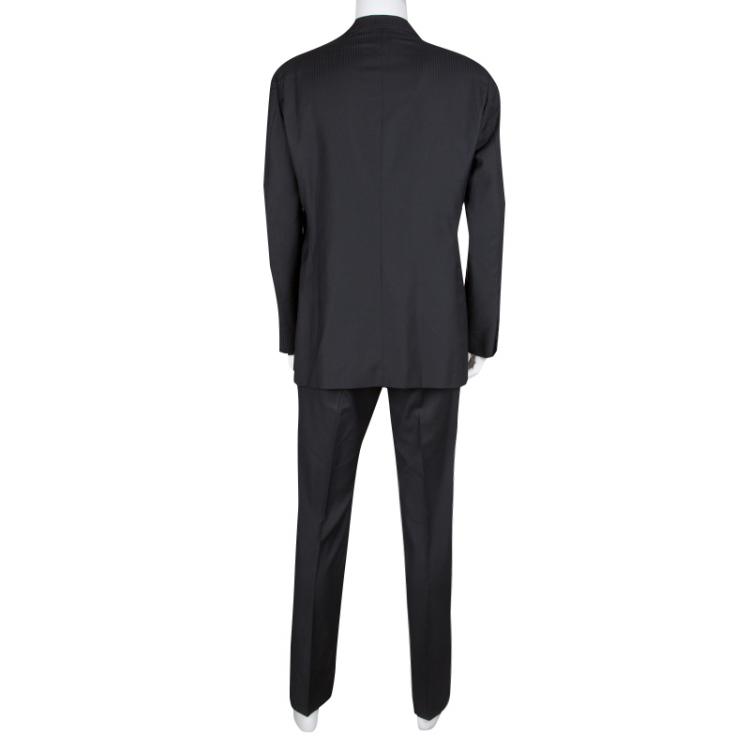 Pre Owned Armani Collezioni Black Striped Wool Luxury Tailored Suit XL