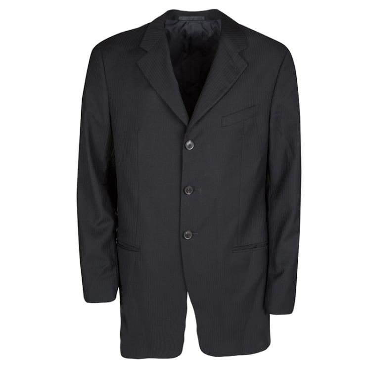 Pre Owned Armani Collezioni Black Striped Wool Luxury Tailored Suit XL