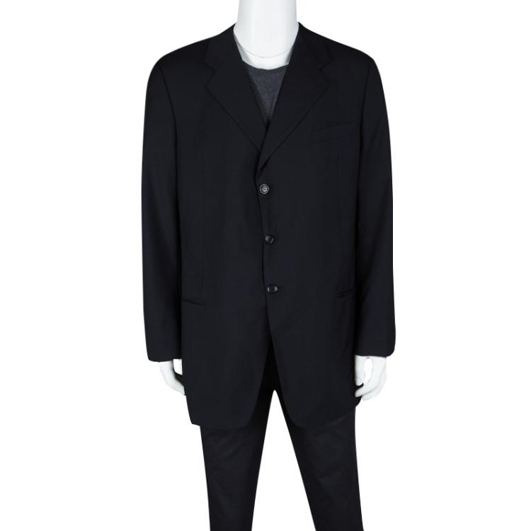 Pre Owned Armani Collezioni Navy Blue Wool Three Button Blazer 5XL