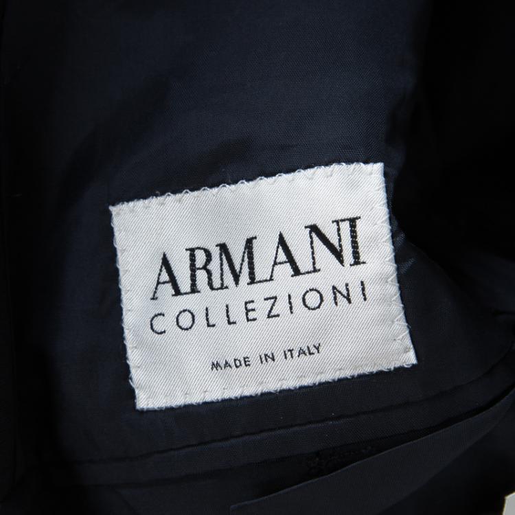Pre Owned Armani Collezioni Navy Blue Wool Three Button Blazer 5XL