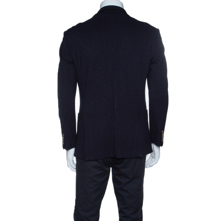 Pre Owned Armani Collezioni Navy Blue Knit Two Button Tailored Blazer L
