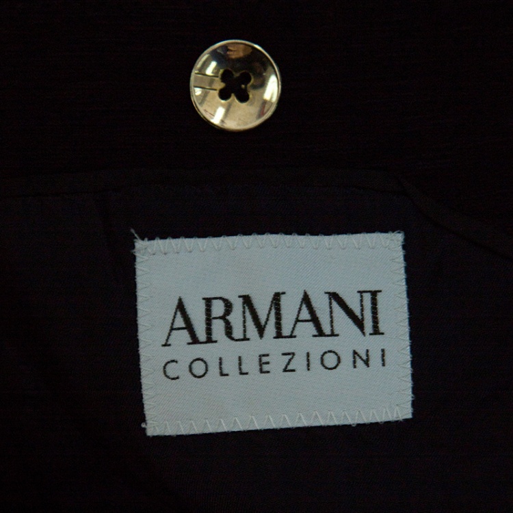 Pre Owned Armani Collezioni Navy Blue Knit Two Button Tailored Blazer L