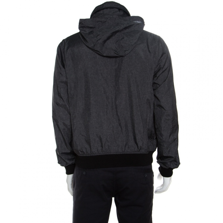 Pre Owned Armani Collezioni Travel Essential Grey Ribbed Trim Hooded Jacket L