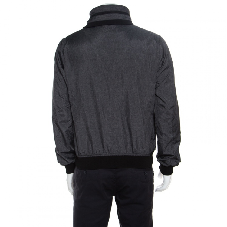 Pre Owned Armani Collezioni Travel Essential Grey Ribbed Trim Hooded Jacket L