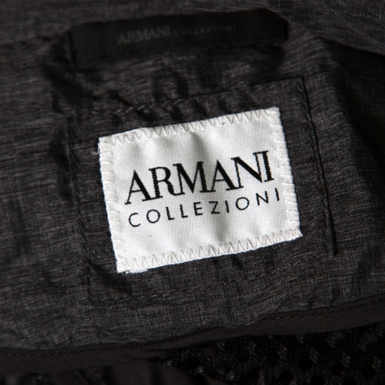 Pre Owned Armani Collezioni Travel Essential Grey Ribbed Trim Hooded Jacket L