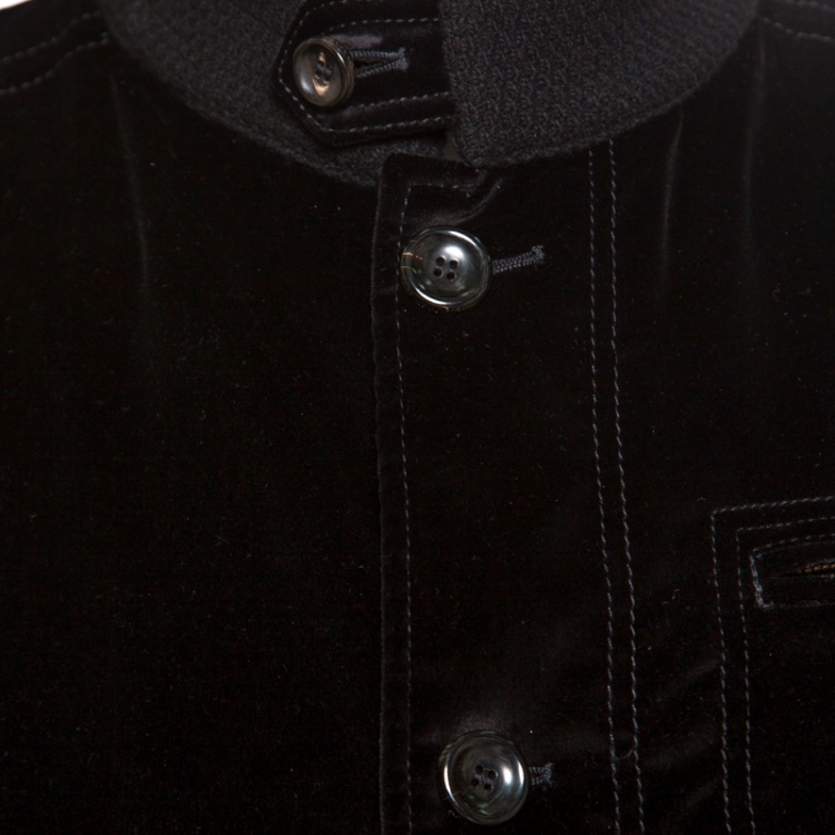 Pre Owned Armani Collezioni Black Velvet Knit Collar Detail Button Front Jacket XXXL