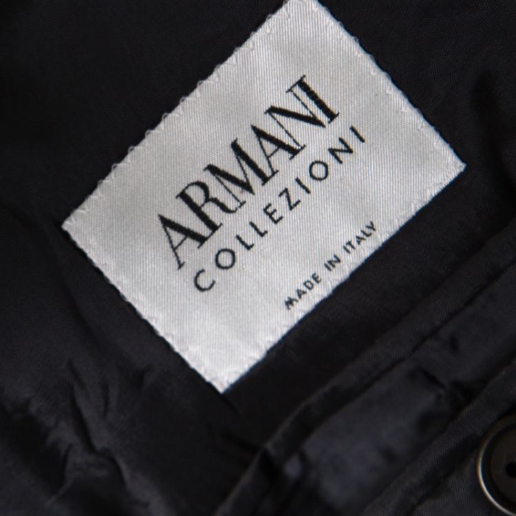 Pre Owned Armani Collezioni Grey Herringbone Weave Wool Tailored Suit S