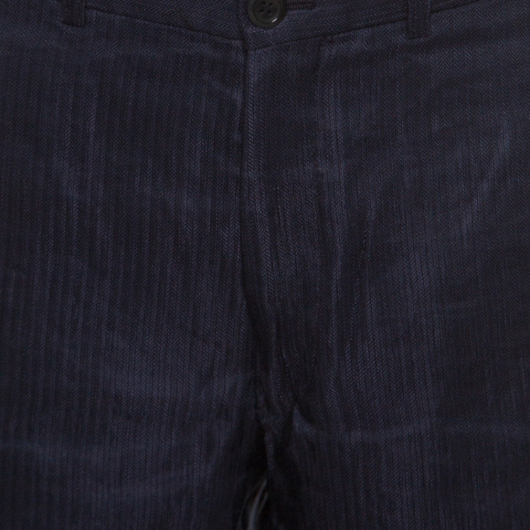 Pre Owned Armani Collezioni Navy Blue Linen Blend Wide Leg Trousers L 