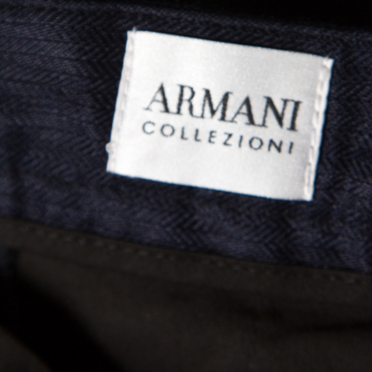 Pre Owned Armani Collezioni Navy Blue Linen Blend Wide Leg Trousers L 