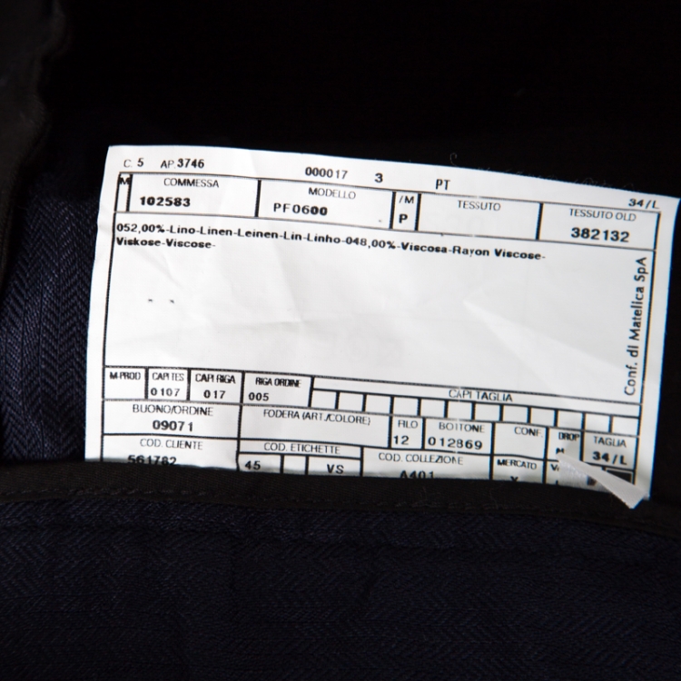 Pre Owned Armani Collezioni Navy Blue Linen Blend Wide Leg Trousers L 