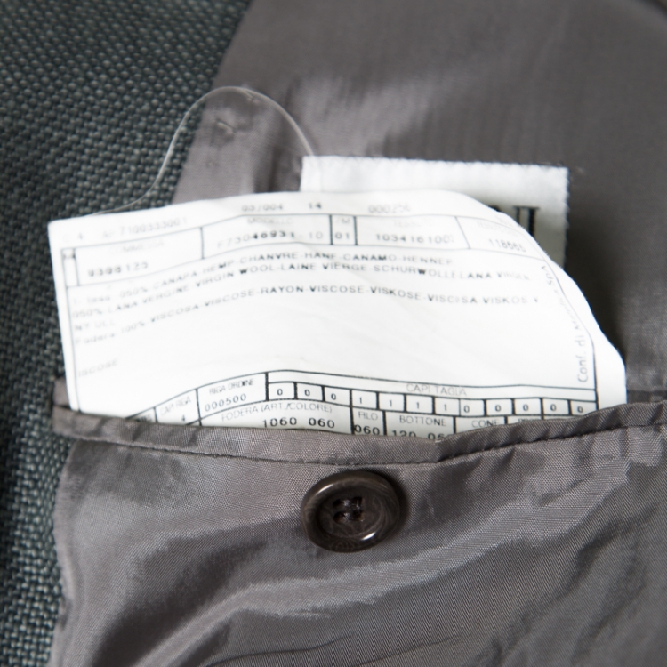 Pre Owned Armani Collezioni Grey Hemp and Wool Three Button Blazer L
