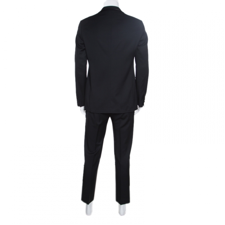 Pre Owned Armani Collezioni Black Wool Satin Panel Detail Tuxedo Suit M