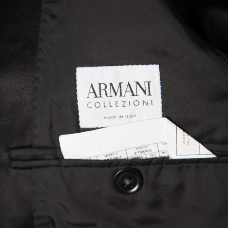 Pre Owned Armani Collezioni Black Wool Satin Panel Detail Tuxedo Suit M