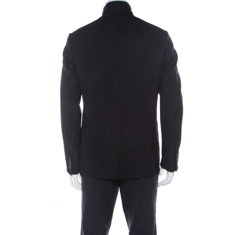 Pre Owned Armani Collezioni Black Cotton Blend Button Front Blazer XL