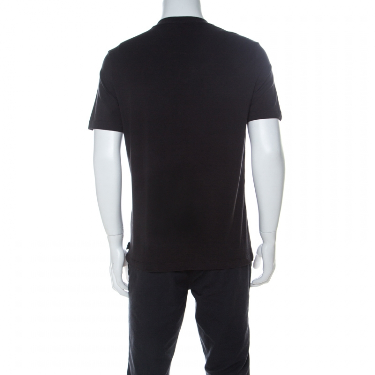 Pre Owned  Armani Collezioni Black Cotton Leather Panel Insert T-Shirt XL