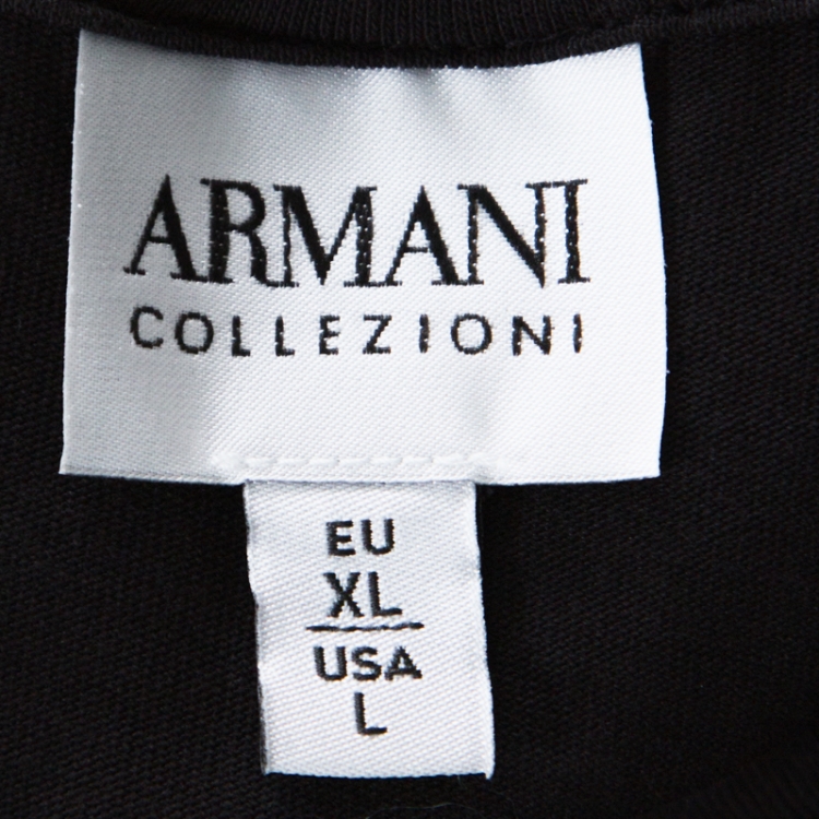 Pre Owned  Armani Collezioni Black Cotton Leather Panel Insert T-Shirt XL