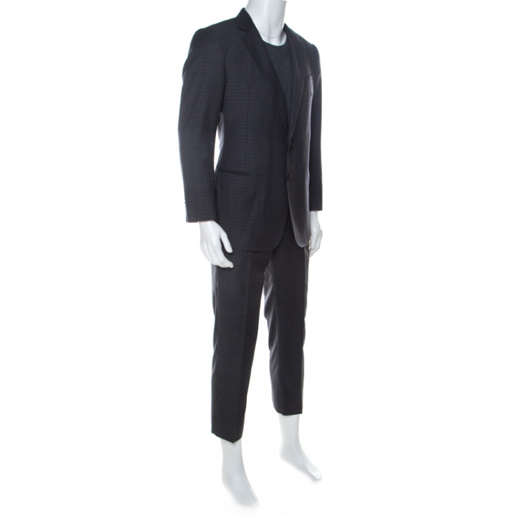 Armani Collezioni Dark Grey Checked Wool T Line Suit XL Armani Collezioni |  TLC
