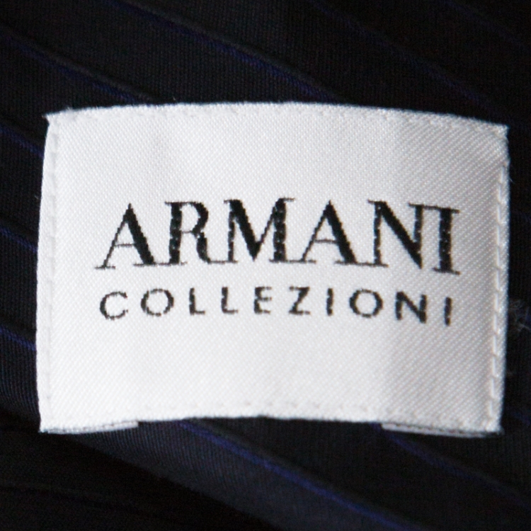 Pre Owned Armani Collezioni Navy Blue Striped Cotton Shirt XXL