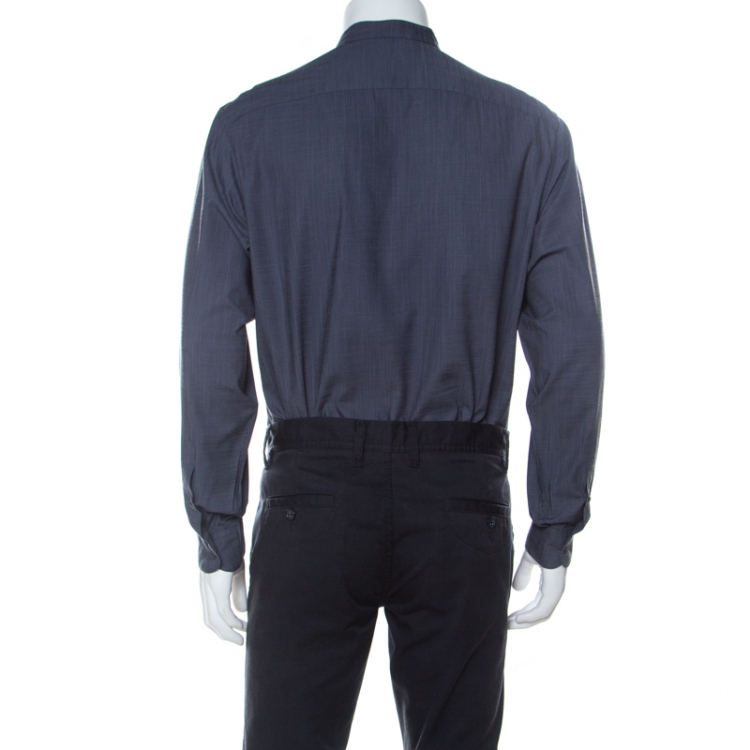 Pre Owned Armani Collezioni Charcoal Grey Woven Mandarin Collar Shirt L
