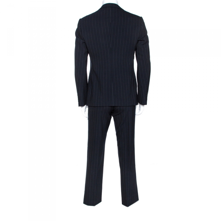 Pre Owned Armani Collezioni Dark Blue Pinstriped Wool Tailored Suit M