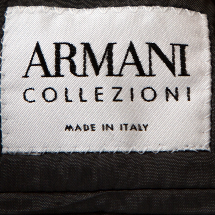 Pre Owned Armani Collezioni Grey Herringbone Wool Blend Tailored Suit M