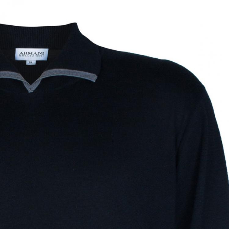 Pre Owned Armani Collezioni Black Long Sleeve Polo Shirt XL