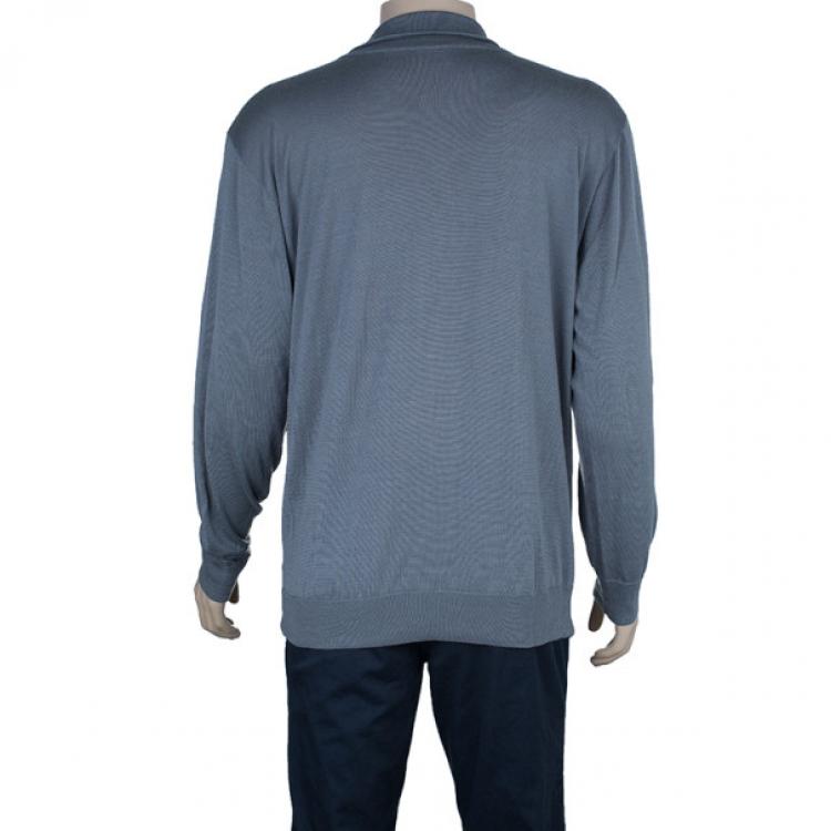 مملوكة مسبقًا Armani Collezioni Gray Long Sleeve Polo Shirt XL