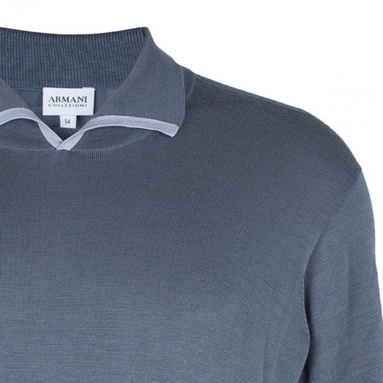 مملوكة مسبقًا Armani Collezioni Gray Long Sleeve Polo Shirt XL
