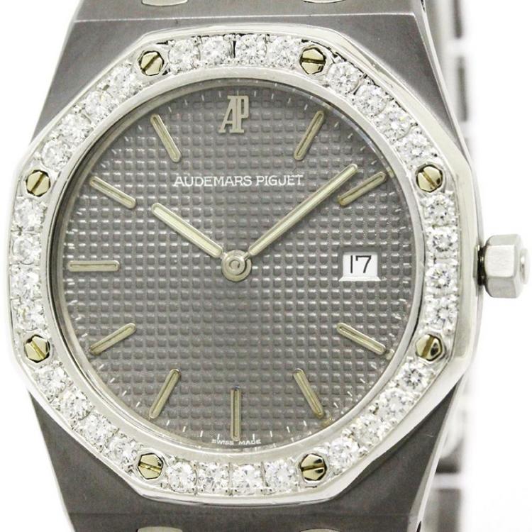 Pre Owned Audemars Piguet Grey Tantalum Diamond Royal Oak Men's Wristwatch 33MM