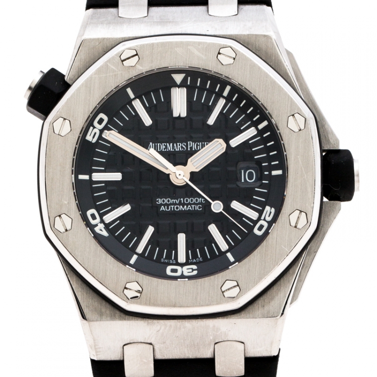 Pre Owned Audemars Piguet Black Stainles Steel Royal Oak Diver Men's Wristwatch 42 mm