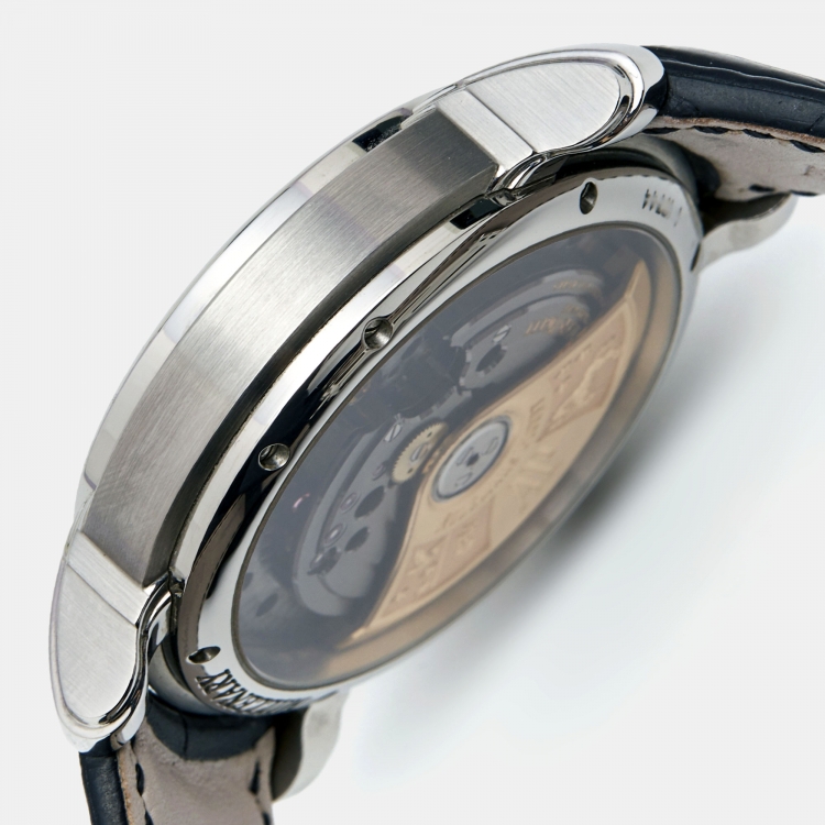 Pre Owned Audemars Piguet Black Anthracite Skeleton Stainless Steel Alligator Millenary 4101 15350ST.OO.D002CR.01 Men's Wristwatch 47 mm