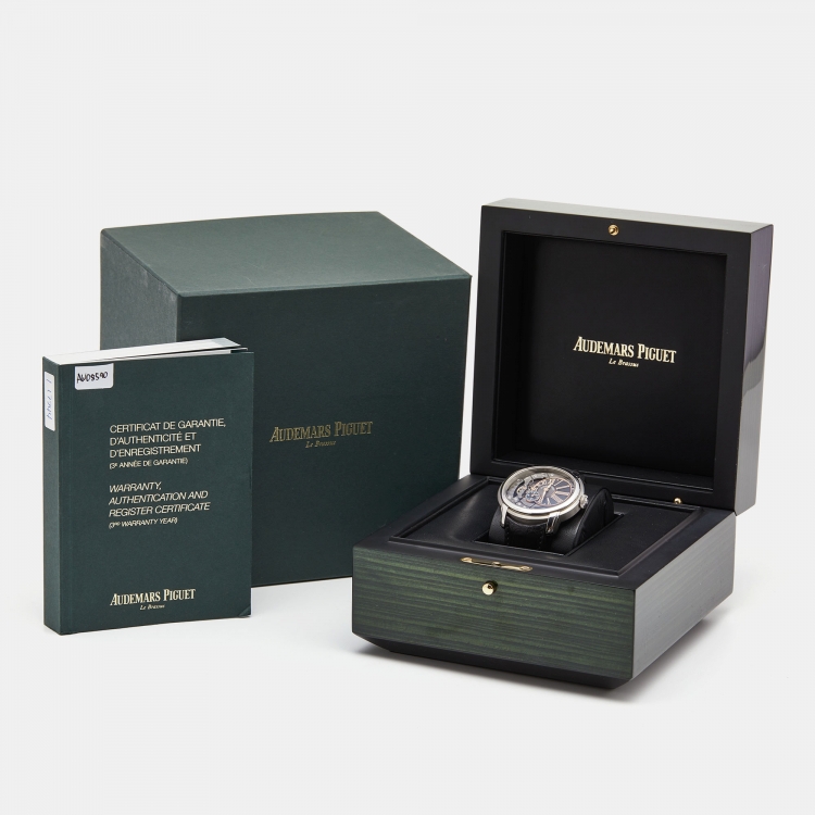 Pre Owned Audemars Piguet Black Anthracite Skeleton Stainless Steel Alligator Millenary 4101 15350ST.OO.D002CR.01 Men's Wristwatch 47 mm