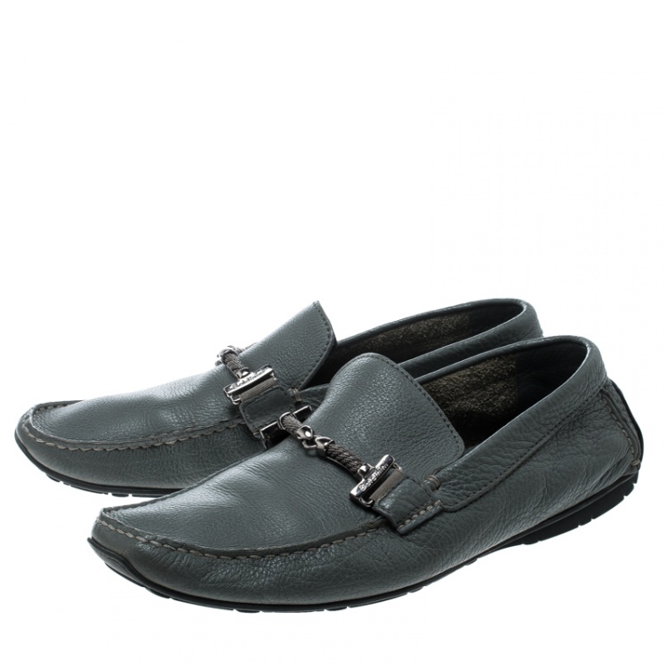 Pre Owned Baldinini Grey Leather Loafers Size 41.5