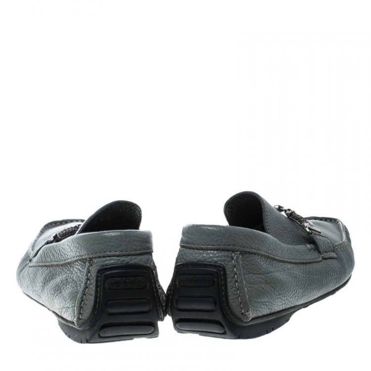 Pre Owned Baldinini Grey Leather Loafers Size 41.5