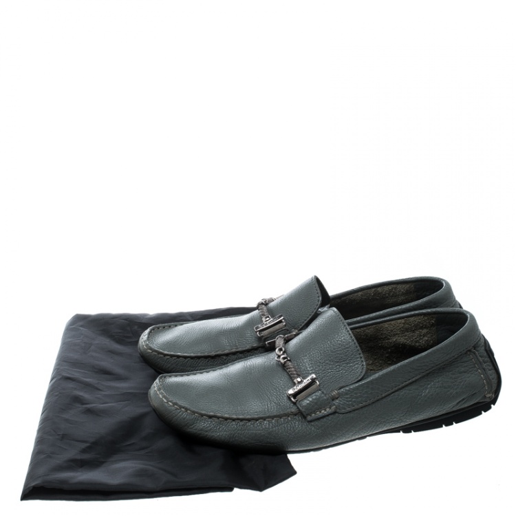 Pre Owned Baldinini Grey Leather Loafers Size 41.5