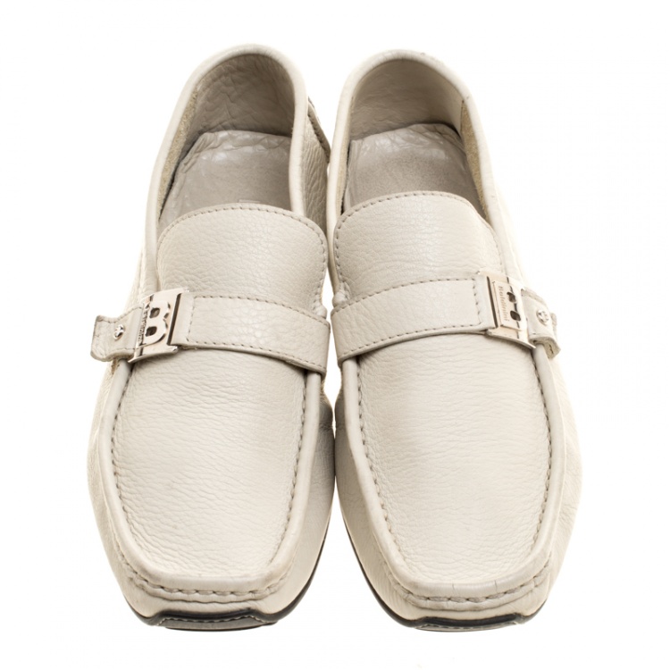 Pre Owned Baldinini Cream Leather Buckle Detail Loafers Size 41.5