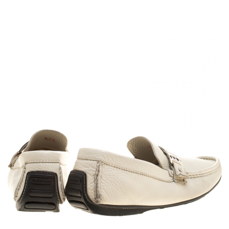 Pre Owned Baldinini Cream Leather Buckle Detail Loafers Size 41.5