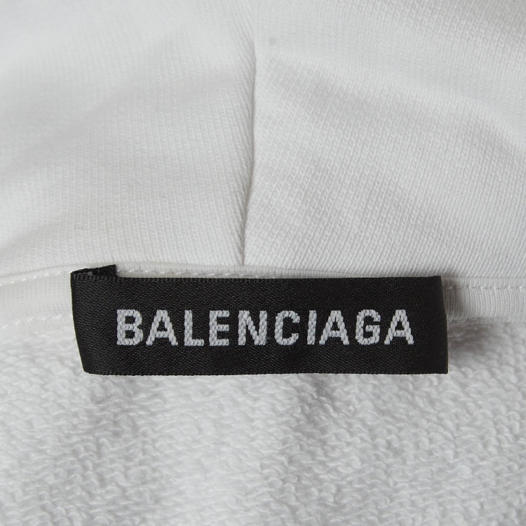 Pre Owned Balenciaga White Logo Print Cotton Hooded Sweatshirt XS