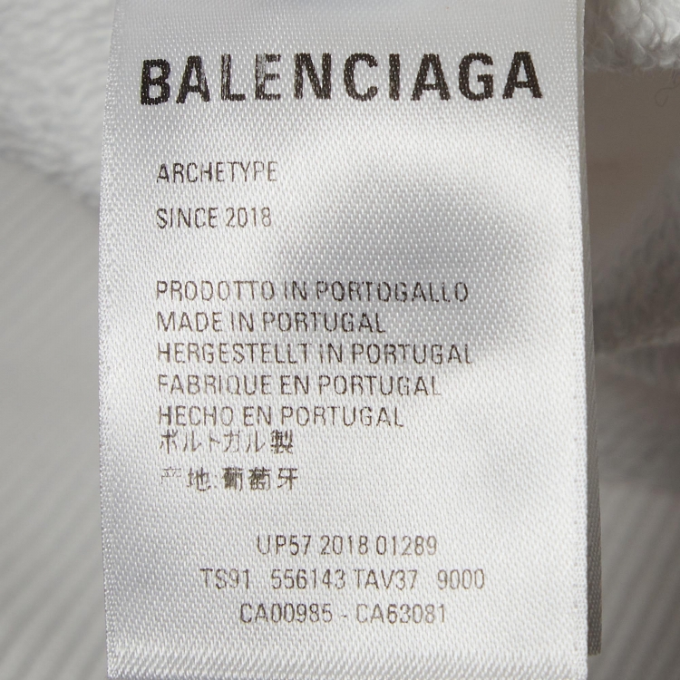 Pre Owned Balenciaga White Logo Print Cotton Hooded Sweatshirt XS