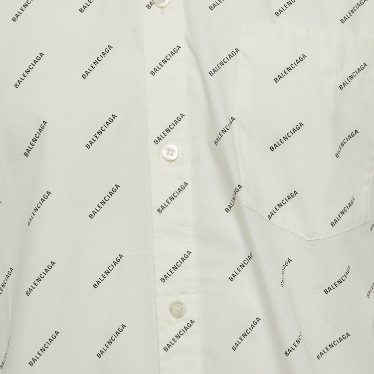 Pre Owned Balenciaga White Logo Print Cotton Short Sleeve Oversized Shirt XS