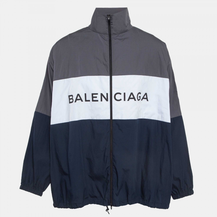 Balenciaga Multicolor Logo Print Cotton Poplin Oversized Zipper Jacket M Balenciaga The Luxury Closet