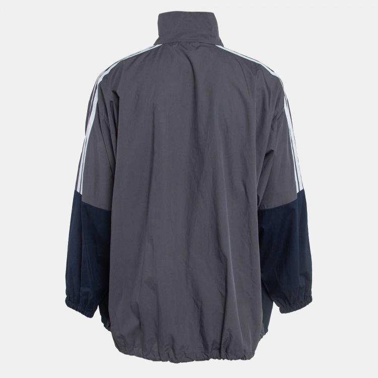 Pre Owned Balenciaga Multicolor Logo Print Cotton Poplin Oversized Zipper Jacket M