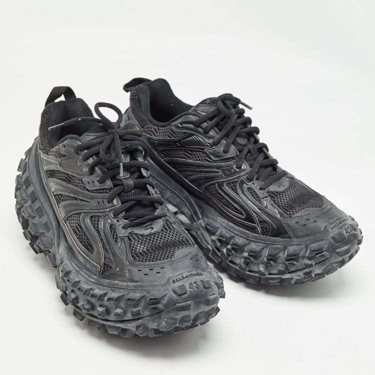 Pre Owned Balenciaga Black Faux Leather and Mesh Defender Sneakers Size 43