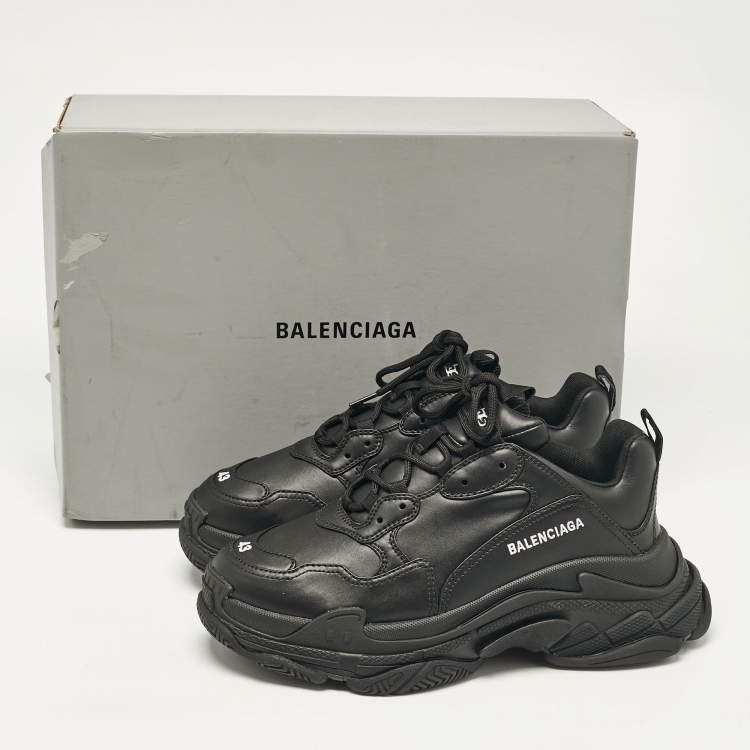 Pre Owned Balenciaga Black Leather Triple S Lace Up Sneakers Size 43