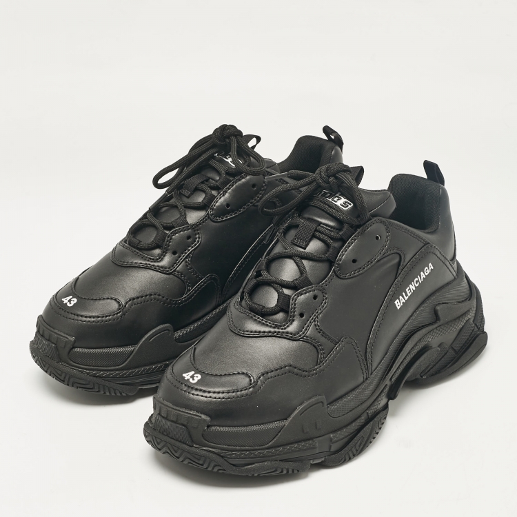 Pre Owned Balenciaga Black Leather Triple S Lace Up Sneakers Size 43
