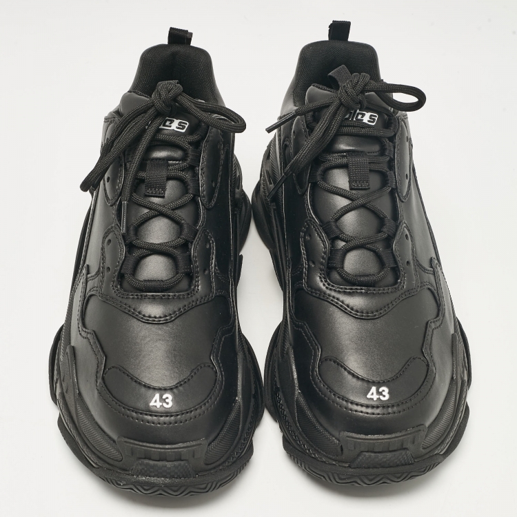 Pre Owned Balenciaga Black Leather Triple S Lace Up Sneakers Size 43
